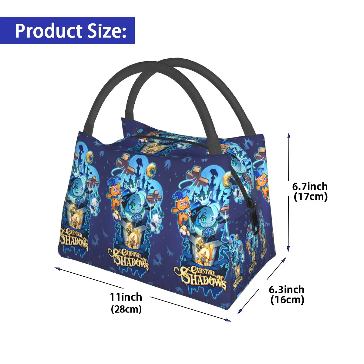 Shadow Milk Cookie Run Kingdom Insulated Lunch Bag for Women Bento Storage Food Boxes Container Cooler Thermal Lunch Box Tote