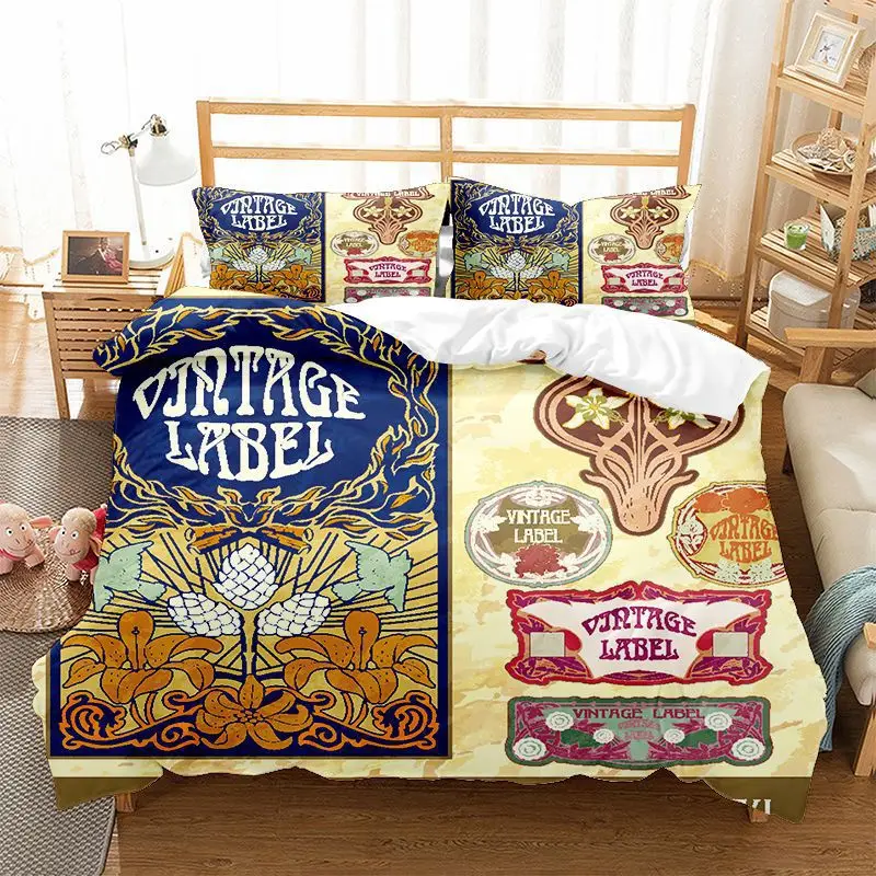 Retro Poster Duvet Cover Set King/Queen Size Vintage Postcard Theme Bedding Set European Style 2/3pcs Polyester Comforter Cover