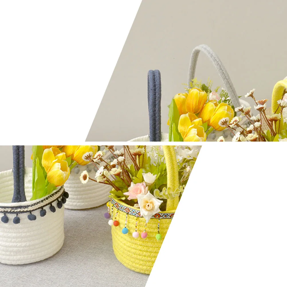 

Woven Rope Hamper Cotton Rope Storage Basket With Handle For Dried Flower Wall Hanging Decor Woven Flower Basket