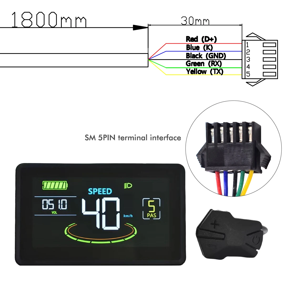 UART2 H6C Elektrische Fiets Kleurrijke LCD Display Meter 24 V-60 V SM/Waterdichte Verbinding Plug Ebike intelligente Display Met USB