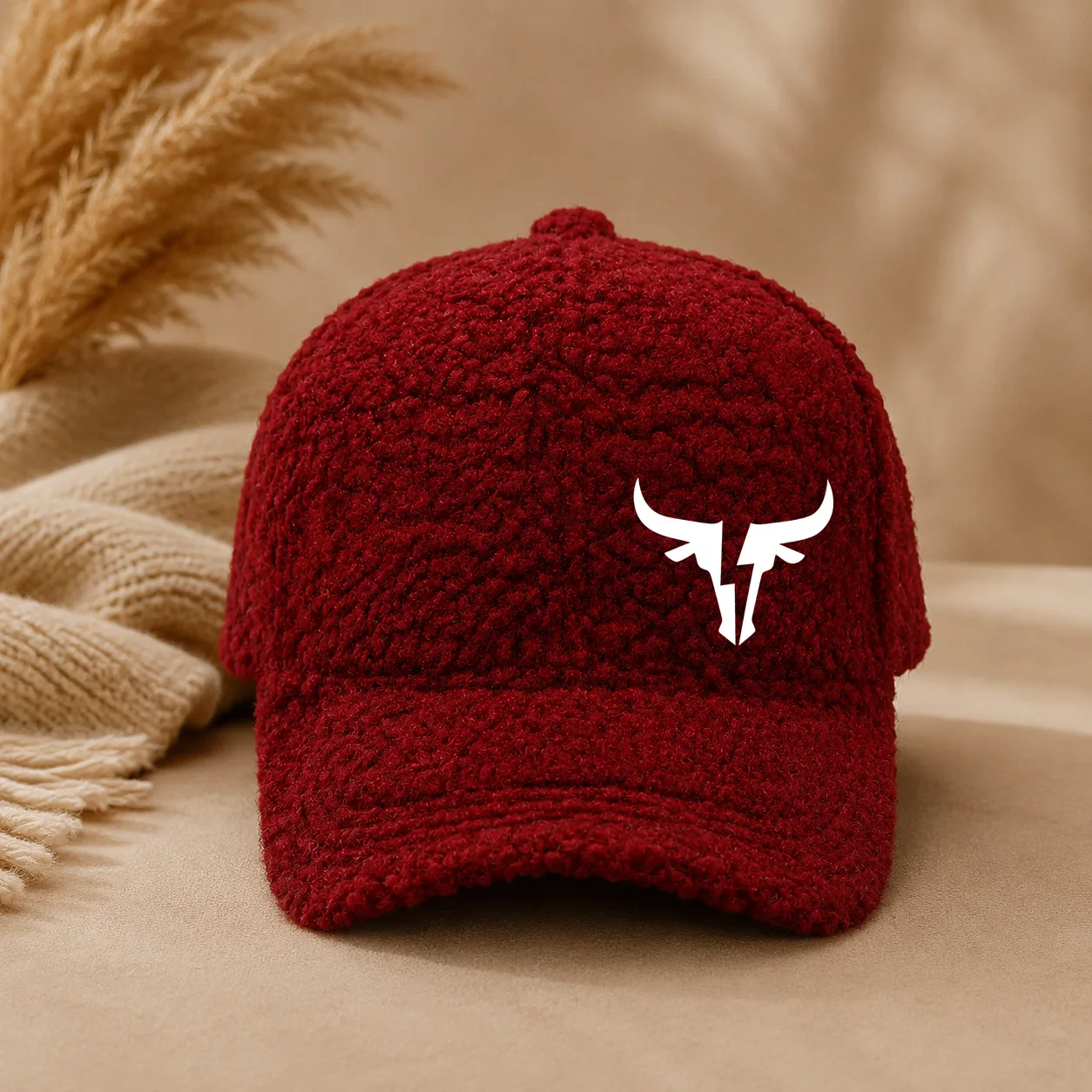 Unisex Baseball Cap, Ox Horn Logo Printed Adjustable Curved Brim Dad Cap, Soft Warm Cozy Winter Streetwear for Casual Daily Wear