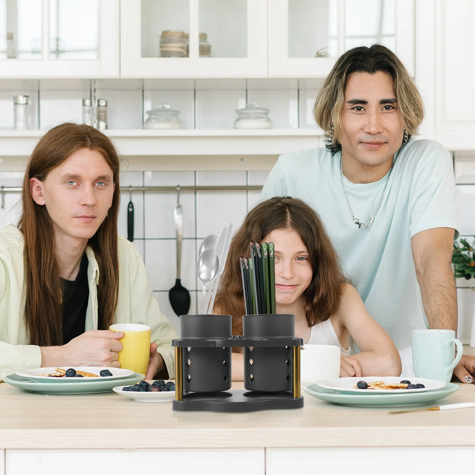 

Набор из 2 подставок для палочек с двойной решеткой, органайзер для кухонных приборов из нержавеющей стали, настольный держатель для ложек, удобное хранение утвари