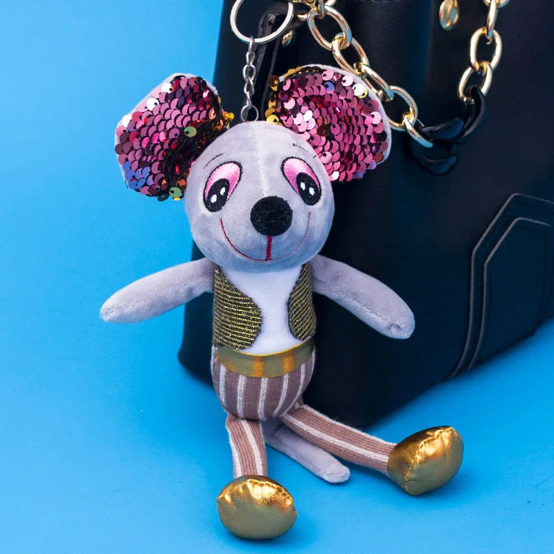 22cm New Kawaii Sequined Mouse Plush Toy Cute Cartoon Elf Mouse Soft Stuffed Animal Pendant Doll Key Chain Girl Gift