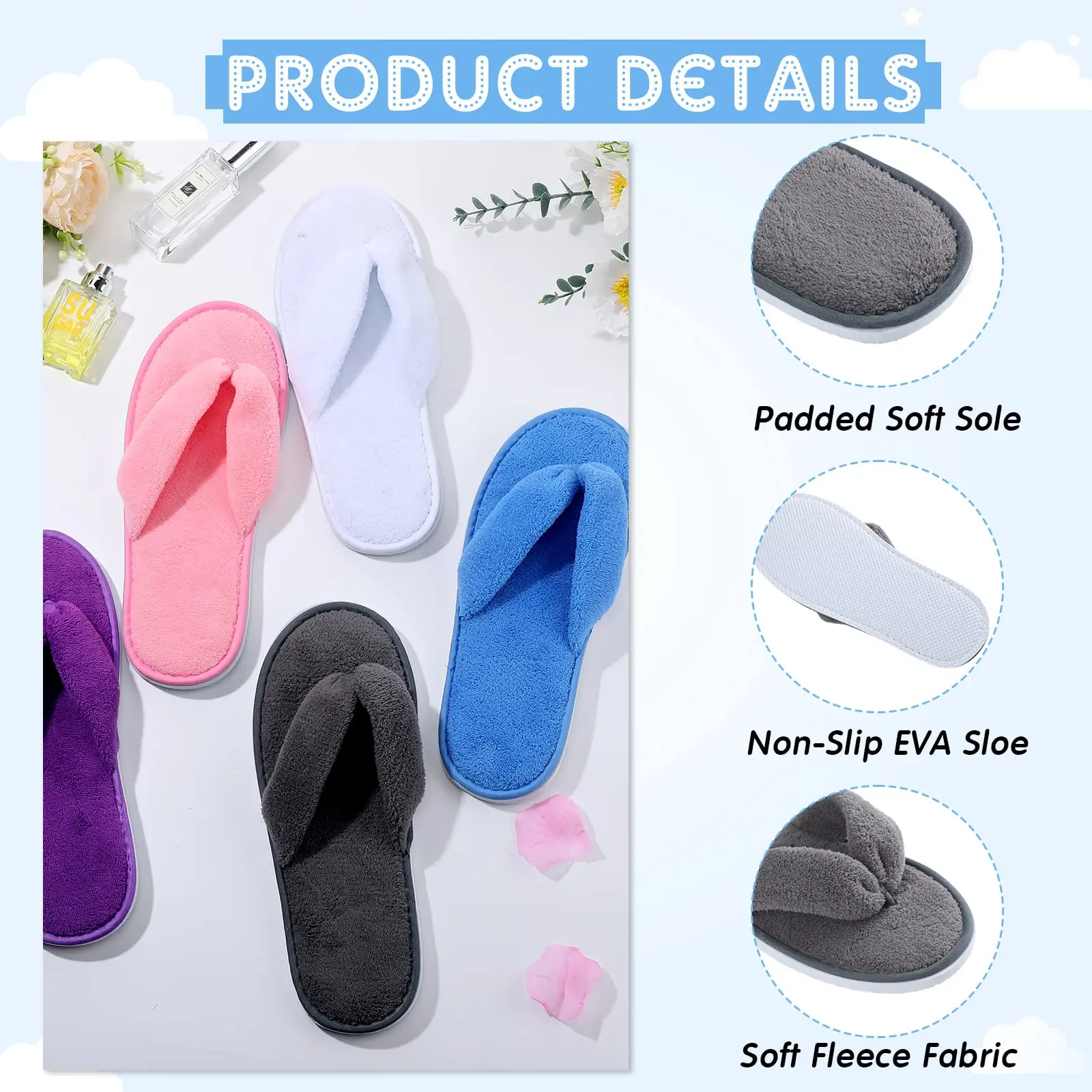 10-240Pairs Spa Slippers Flip Flops Wedding Flipflops for Guests Soft Coral Fleece House Slippers Non-Slip Hotel Slippers