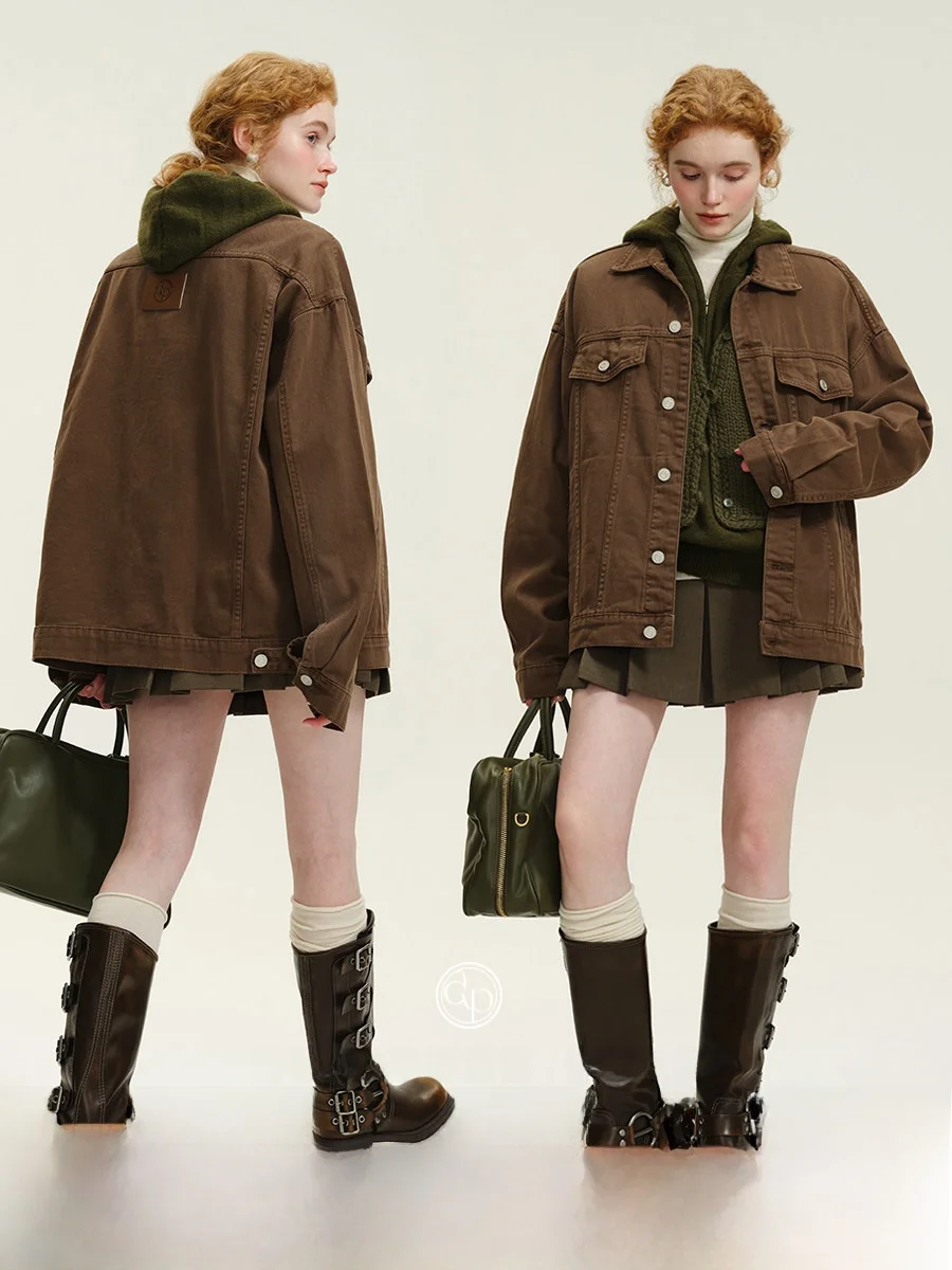 

plus Size Waed Cotton Denim Jaet Multi-Color Workwear Sle Loose Fit Women's Spring Summer Faion Outerwear Coat