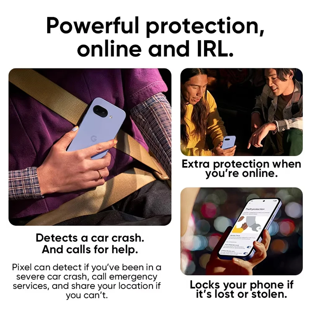 الإصدار العالمي لهاتف Google Pixel 9a 5G الذكي Google Tensor G4 شاشة 6.3 بوصة 120 هرتز Actua بطارية 5100 مللي أمبير في الساعة كاميرا خلفية 48 ميج