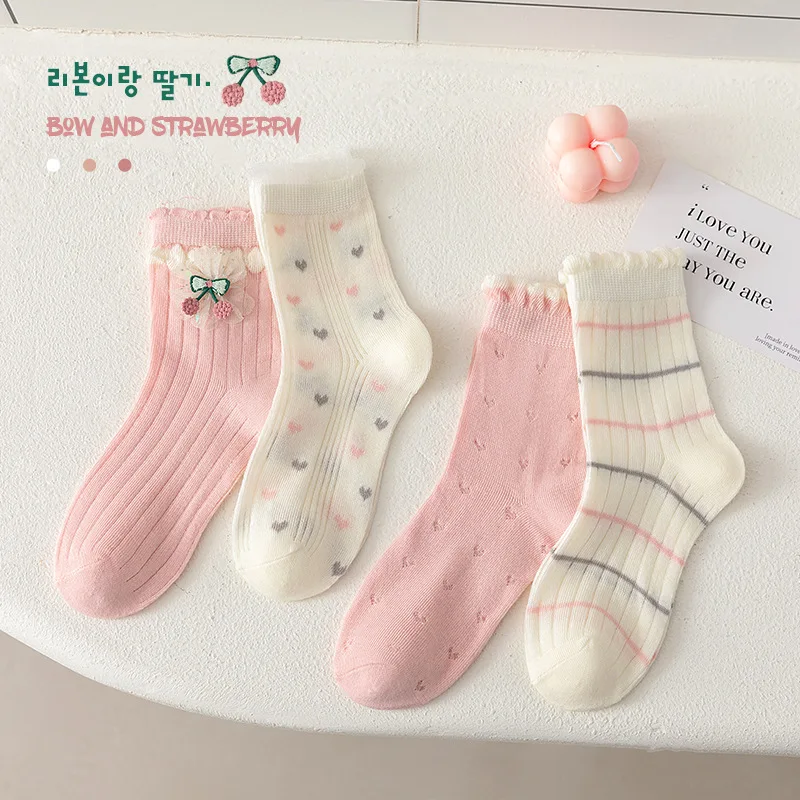 

Children's socks spring and summer mesh thin medium tube socks breathable girls cute bow princess loose lace tide socks
