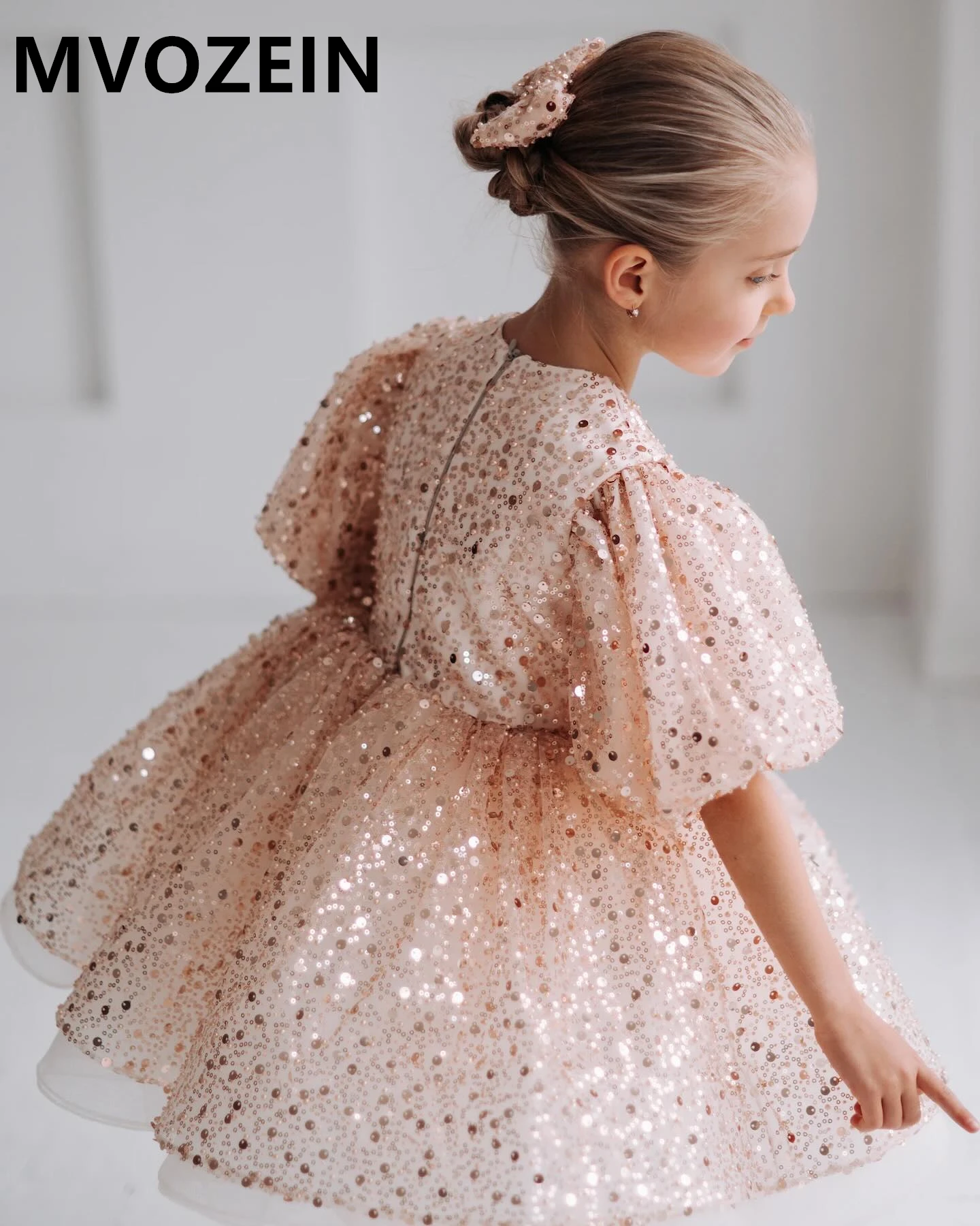 Mvozein Glitter Flower Girl Dresses Sequin Wedding Party Dress Girl Princess Dress Cute Bow Baby Girl Dresses