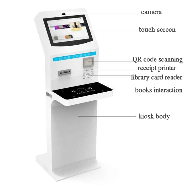 Smart Library Automatic Borrow And Return Books Touch Screen RFID Card Kiosk For Library