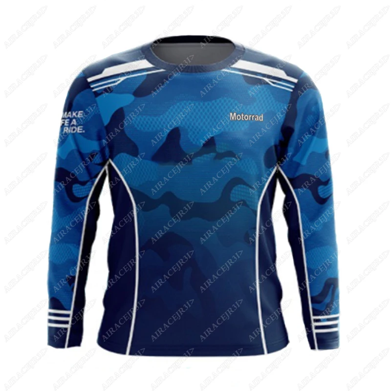 Sommer für BMW Motorrad Langarm T-Shirt ADVENTURE Motorrad Reisen Racing Herren Blau Camouflage Schnell trocknend Nicht verblassen