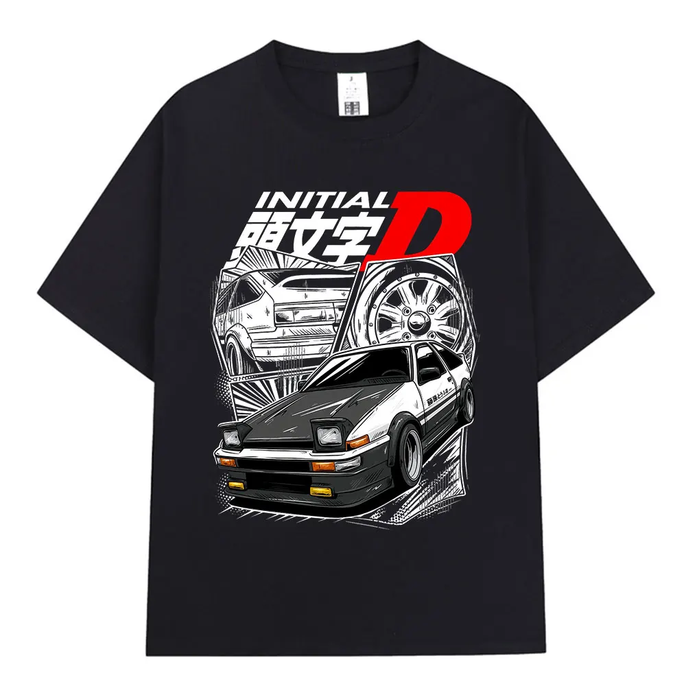 Anime Initial D Drift AE86 Takumi Fujiwara JDM Car T Shirts Men Women Clothing Fashion Casual 100% Cotton Short Sleeves T-Shirts