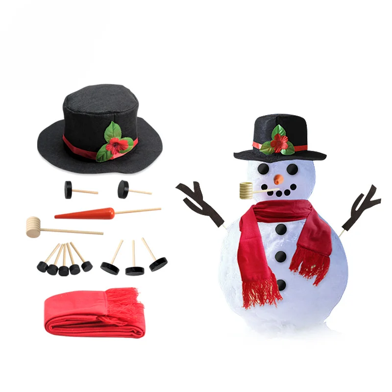 Party Upgrade Christmas Snowman Dress Up Set Combination Wooden Button Pipe Hat Scarf