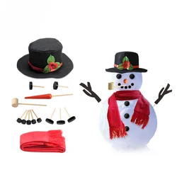 Party Upgrade Christmas Snowman Dress Up Set Combination Wooden Button Pipe Hat Scarf