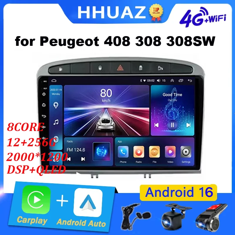 Android 16 for Peugeot 408 for Peugeot 308 308SW 2010 - 2016 Car Radio Multimedia Player Carplay Head Unit GPS Navigation Stereo