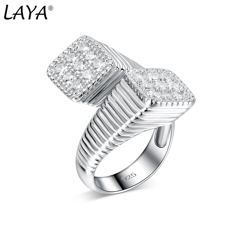 LAYA 925 Sterling Silver Abstract Statement Ring For Men Two colors Shining Zircon Unique Design Original Modern Luxury Jewelry