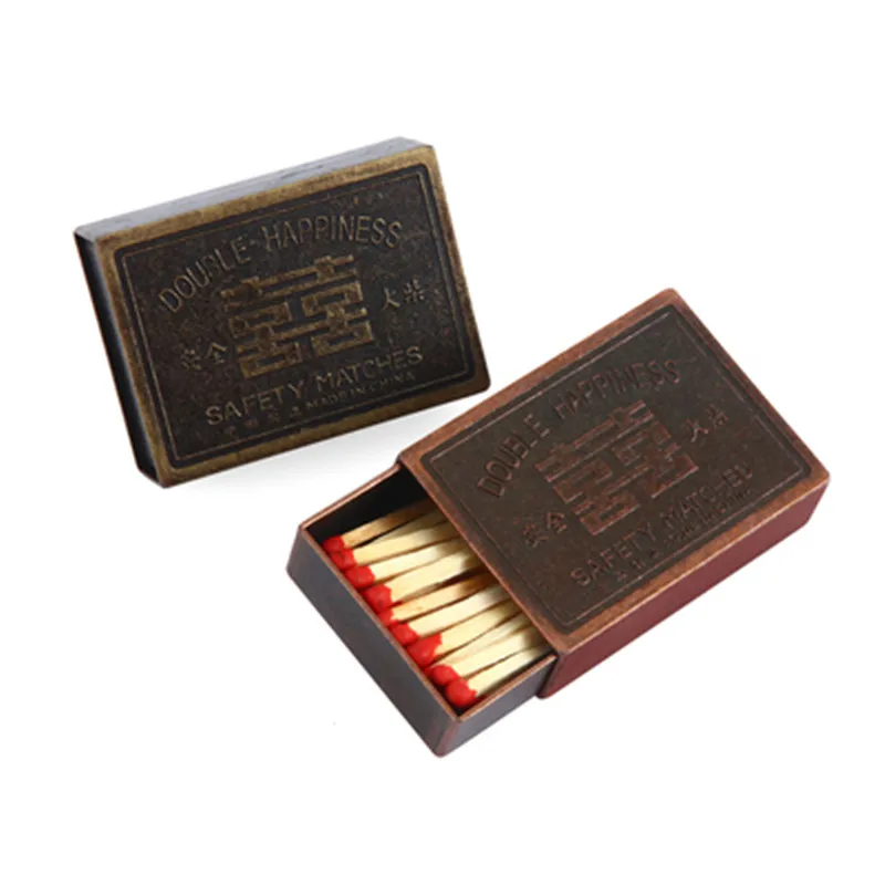 Portable Anti-Pressure Metal Cigarette Matchbox Retro Cigarette Matches Case 57*36*13mm