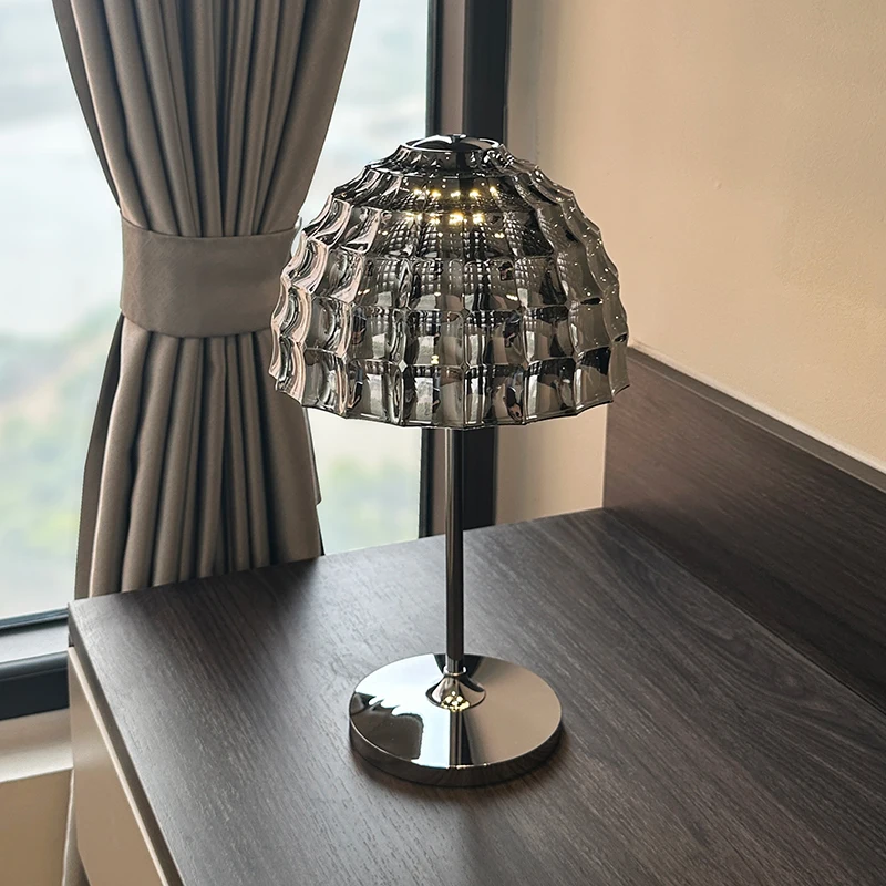 

Smoke gray LED desk lamp touch sensor switch high value bedroom bedside lamp 2024 new working atmosphere light