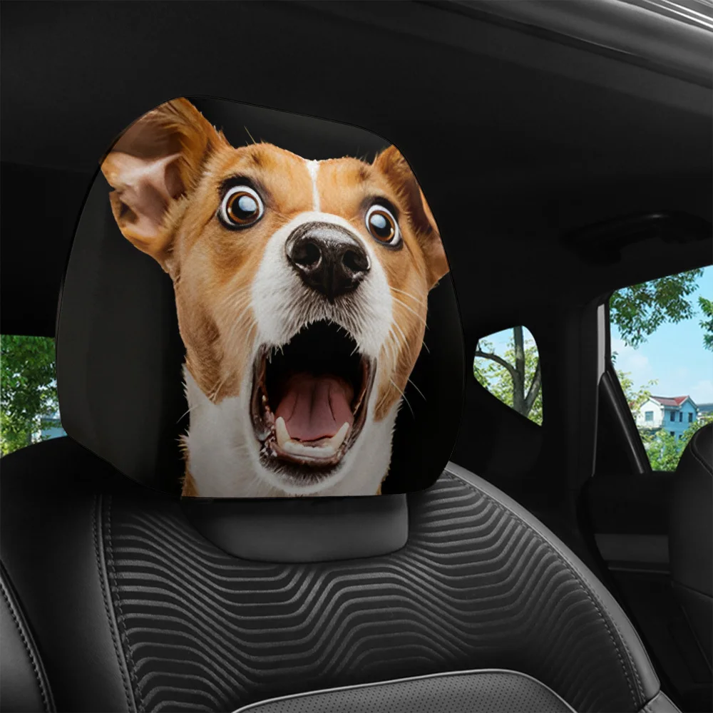 2Pcs Headrest Covers Ghost Headrest Covers Horror, surprise dog expression printed car head pillowcase, car decor interior
