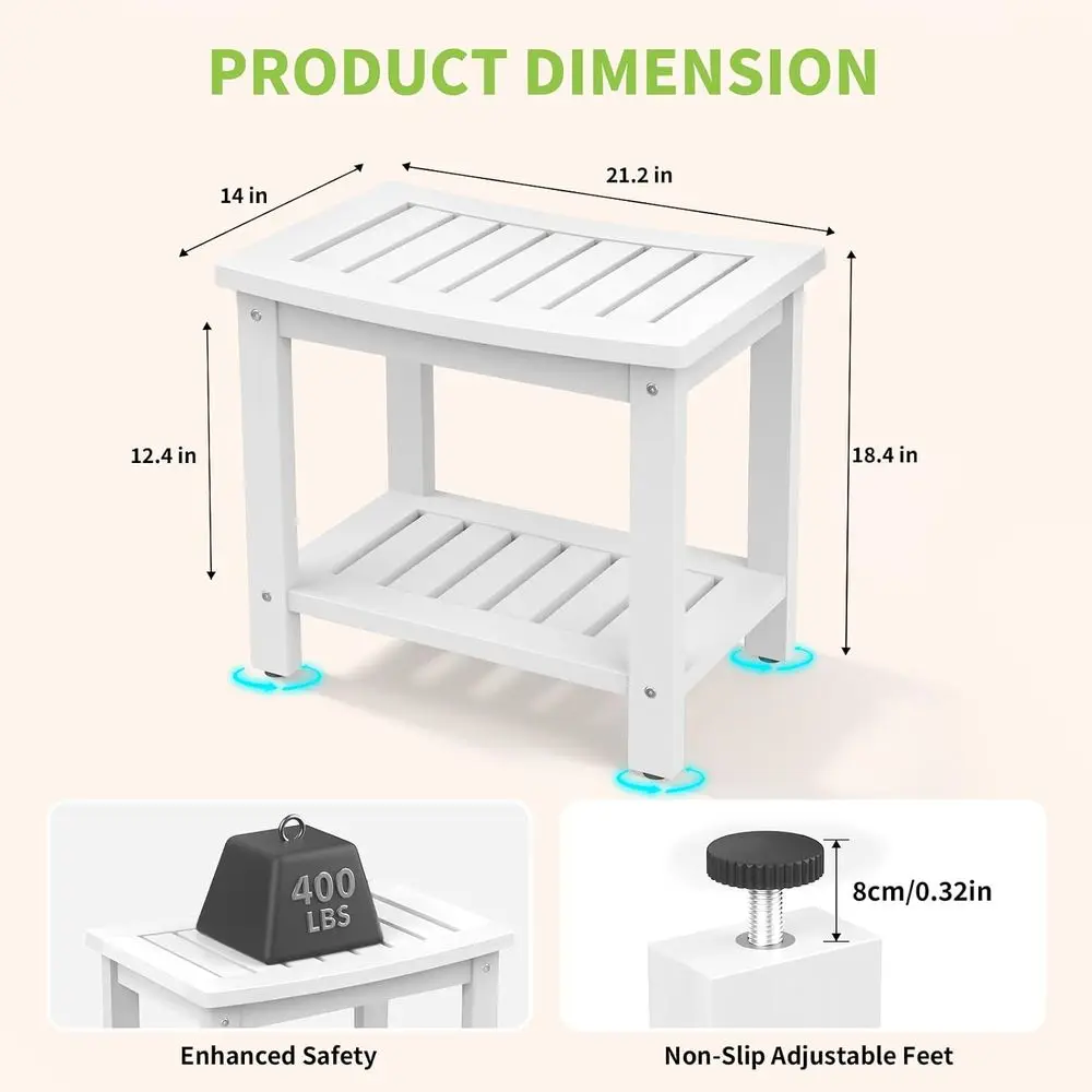 21 Durable Poly Shower Bench, Waterproof Seat with Storage, Wide Non-Slip Indoor/Outdoor Shower Chair, Easy Maintenance