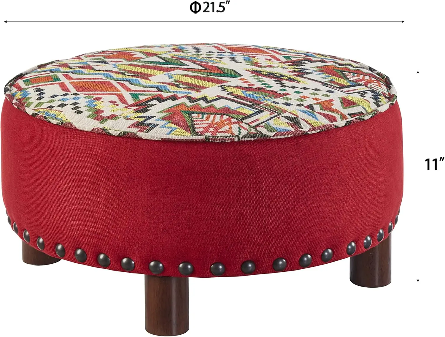 

Upholstered Oversized Ottoman Modern Round Floor Seating, Dia 21.5"" Geometric Red