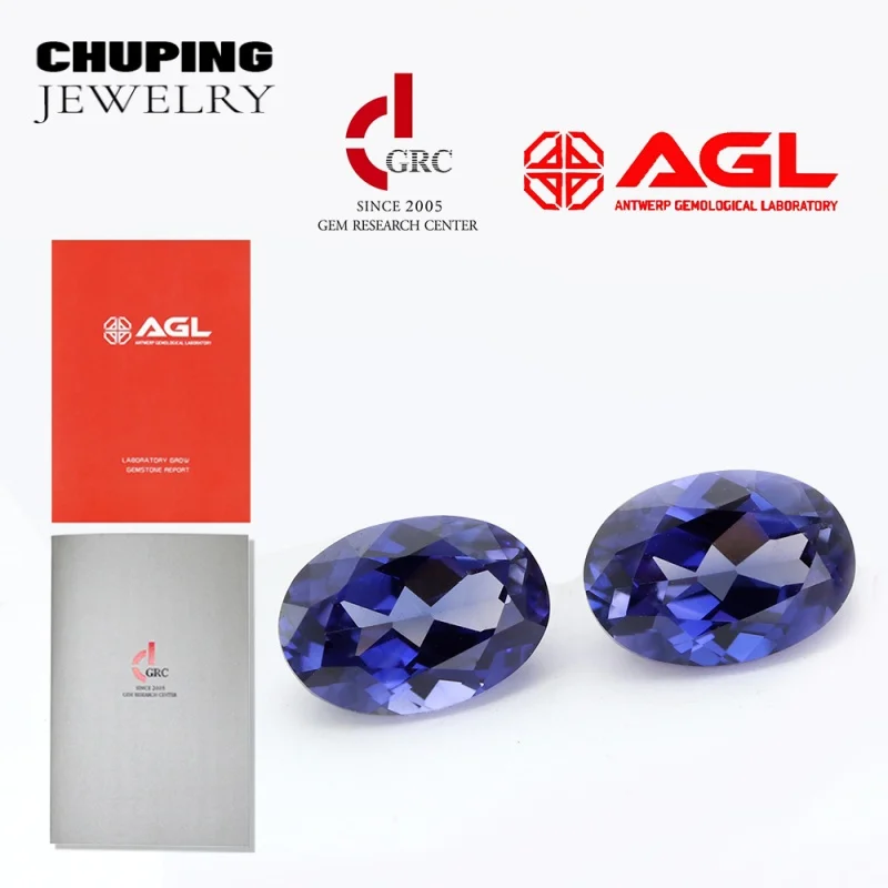 

Lab Grown Violet Blue Sapphire Oval Shape Flame Melted Synthetic Loose Gemstone With AGL Certificate For Earrings Jewelry Making