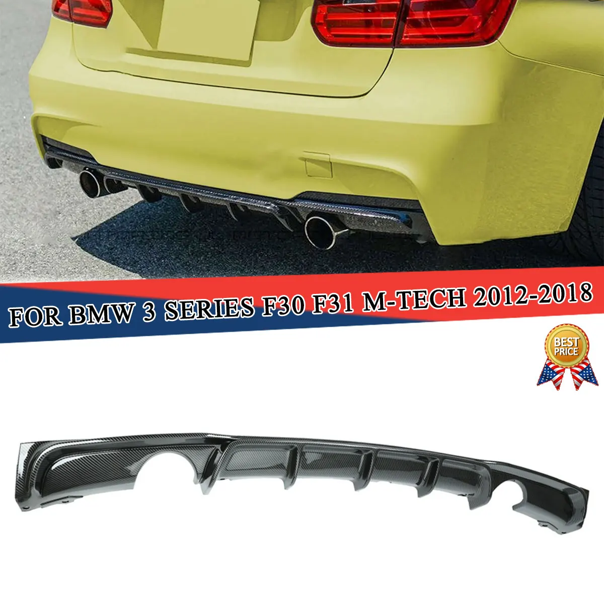 Für BMW 3er F30 F31 318d 320i 2012-2019 Heckstoßstangenlippe Spoiler Splitter M Sport Carbon-Optik Heckdiffusor Umbau
