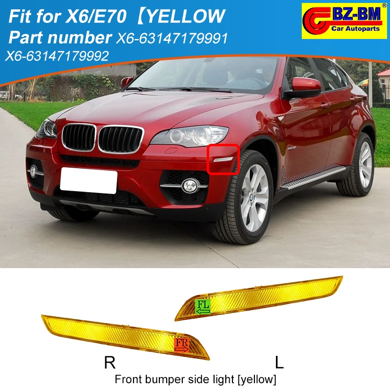 

Для Bmw X6 E70 автомобильный желтый передний бампер номерной знак боковой габаритный отражатель лампы полоса OEM 63147179991 63147179992