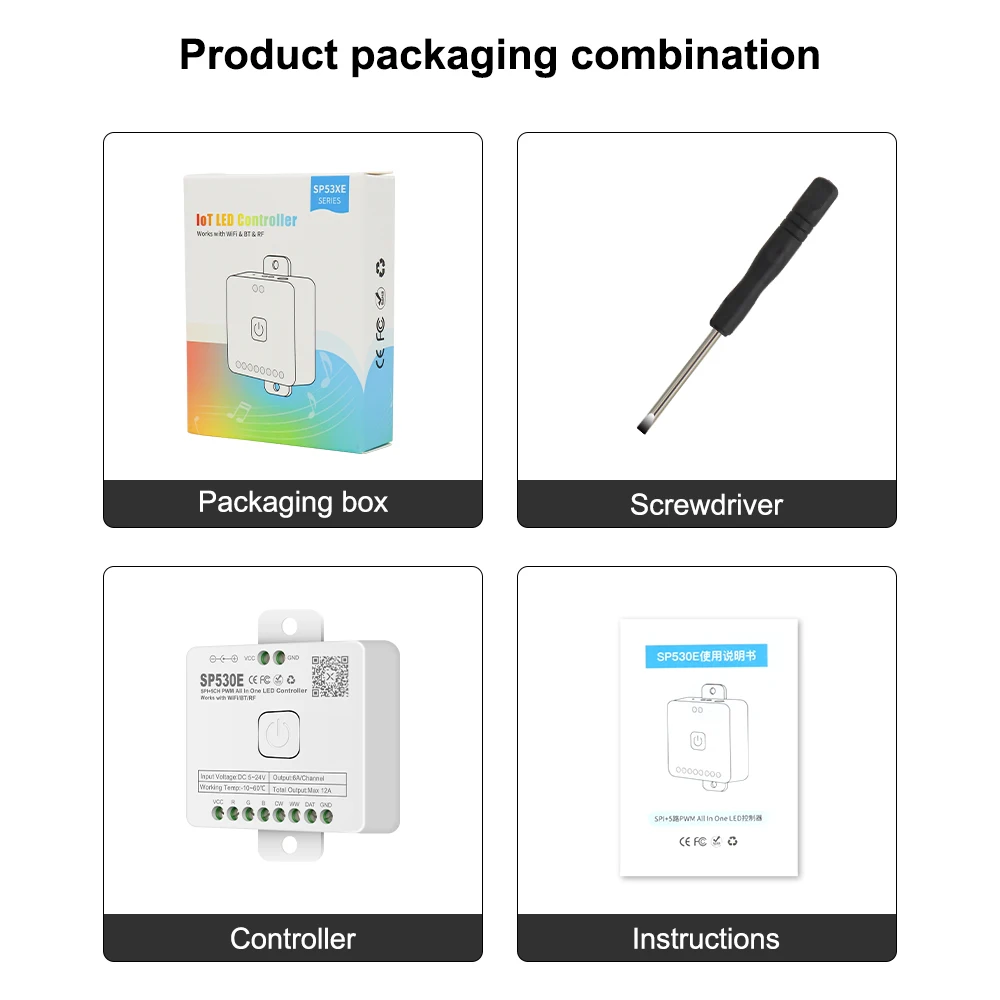SP530E Wszystko w jednym kontrolerze LED Wifi Alexa Google Home BT 5CH PWM SPI Pixels LED Strip Light WS2811 WS2812B SK6812 FCOB 5V-24V