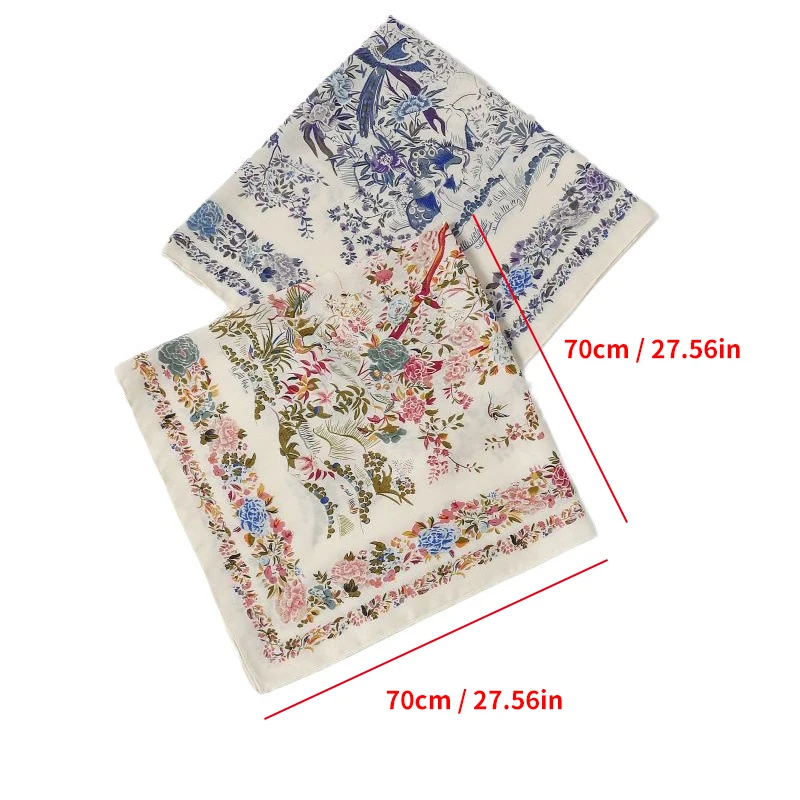 Vintage Floral Small Square Scarf Fashion Versatile Trend Turban Travel Street Photography Premium Square Silk Scarf