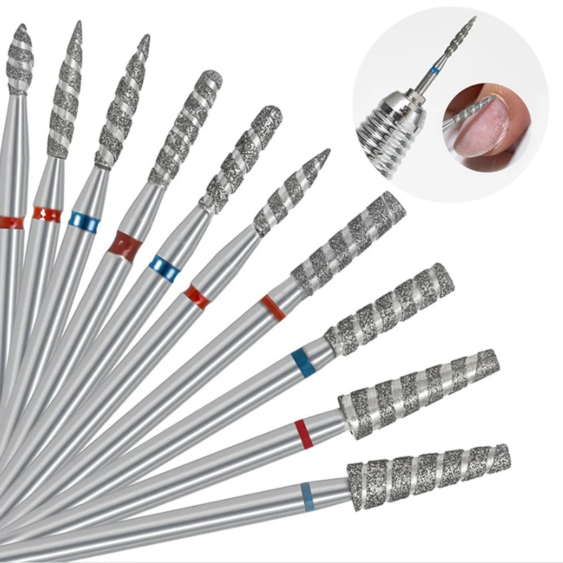 Brocas de diamante para unhas, broca de cutícula de chama tornado, cortador de manicure, acessórios de broca rotativa, ferramenta de polimento de unhas em espiral