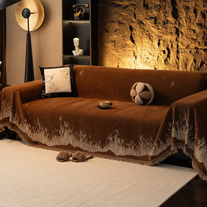 

Chenille Sofa Cover Colorful Anti-Slip Backrest Protector for All Seasons Cat Scratch Resistant Simple Style