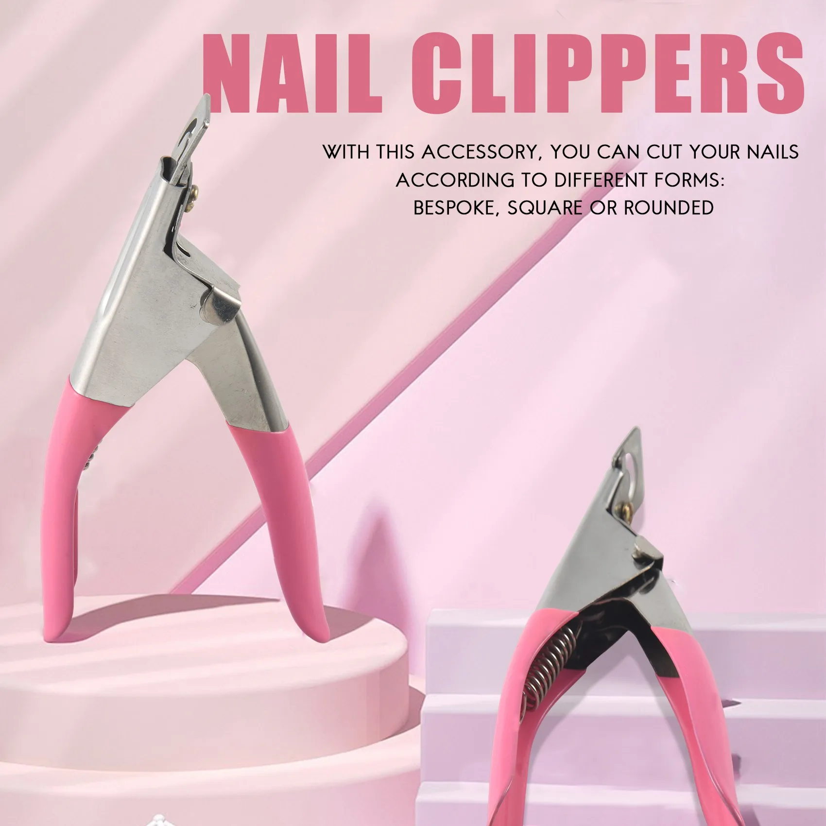 Nail clippers for nails and false acrylic nails easy to use pink.