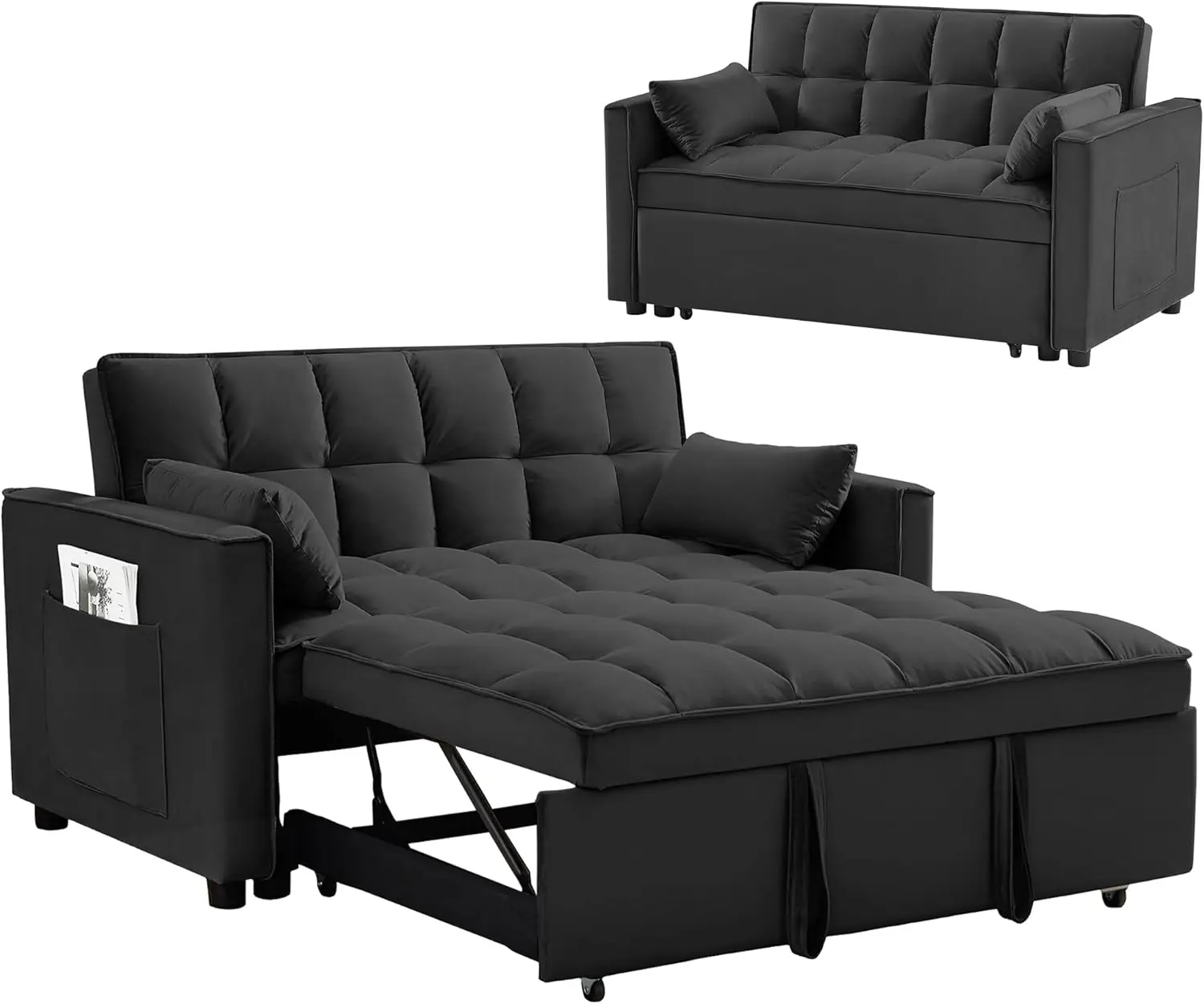 

3 in 1 Convertible Sleeper Sofa Bed, Futon Couches for Living Room with Side Pocket | Adjustable Backrest| Velvet Fabric