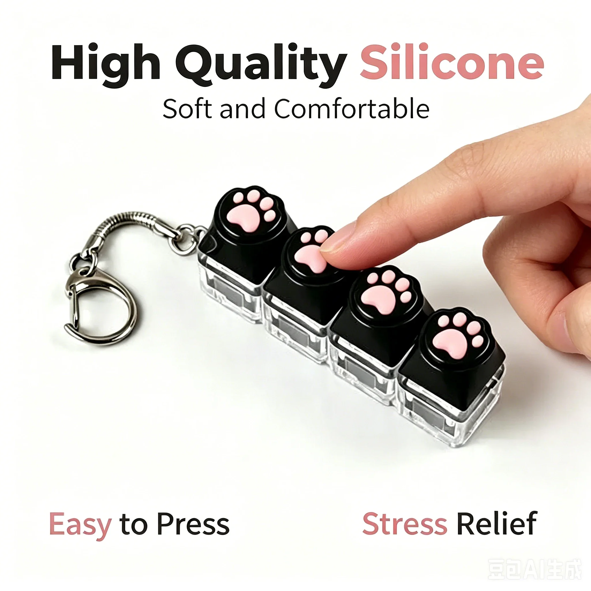 Porte-clés en silicone en forme de patte de chat avec clignotant LED, jouet anti-stress pour soulager l'anxiété