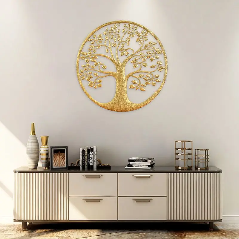 Golden Wealth Tree Decoration Iron Art Wall Decor Postmodern Minimalist Hotel Bedside Living Room Wallpaper Background Crafts