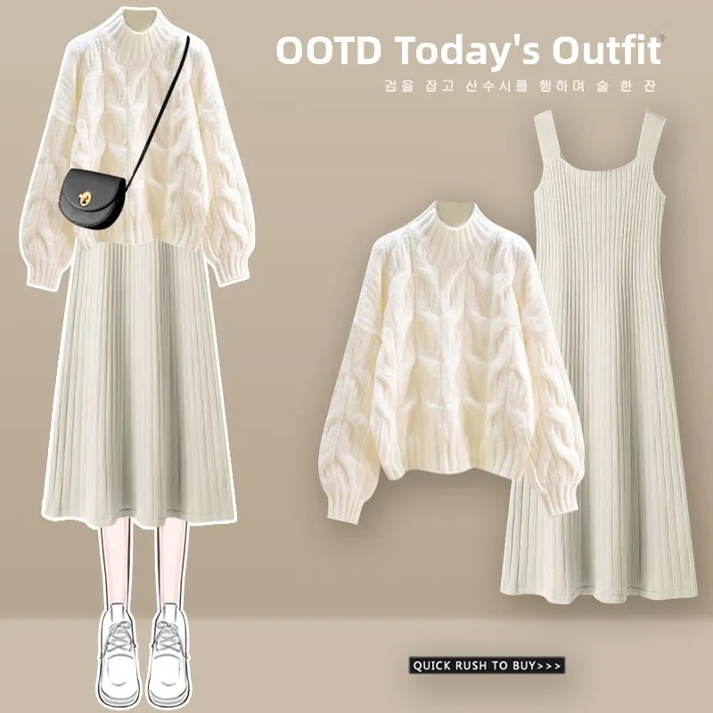 Осенне-зимний вязаный свитер и комплект из двух предметов Dr, женская модная одежда больших размеров, серия Salt, ленивый Sle для похудения Dr