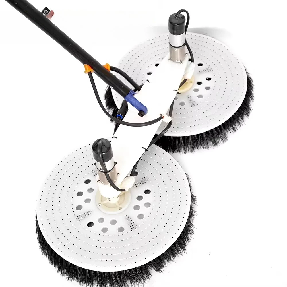 Custom telescopic handle Electric solar panel Rotary cleaning brush Double head cleaning tool