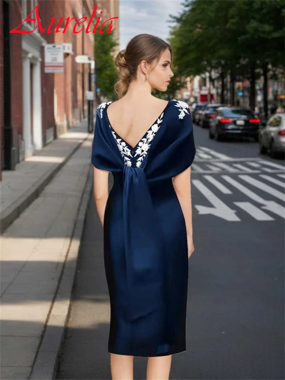 Aangepaste delicate blauwe jersey avondjurk hoge kwaliteit vierkante kraag korte mouwen cocktailjurk klassieke feestjurk