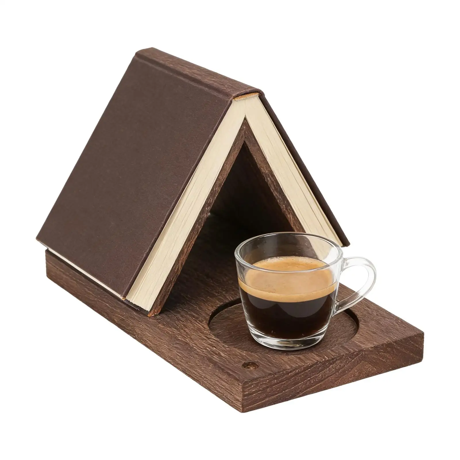 Triangle Book Stand Wooden Page Bookshelf Book Stand With Cup Holder For Bedside Nightstand Desktop Study Library Home Decor