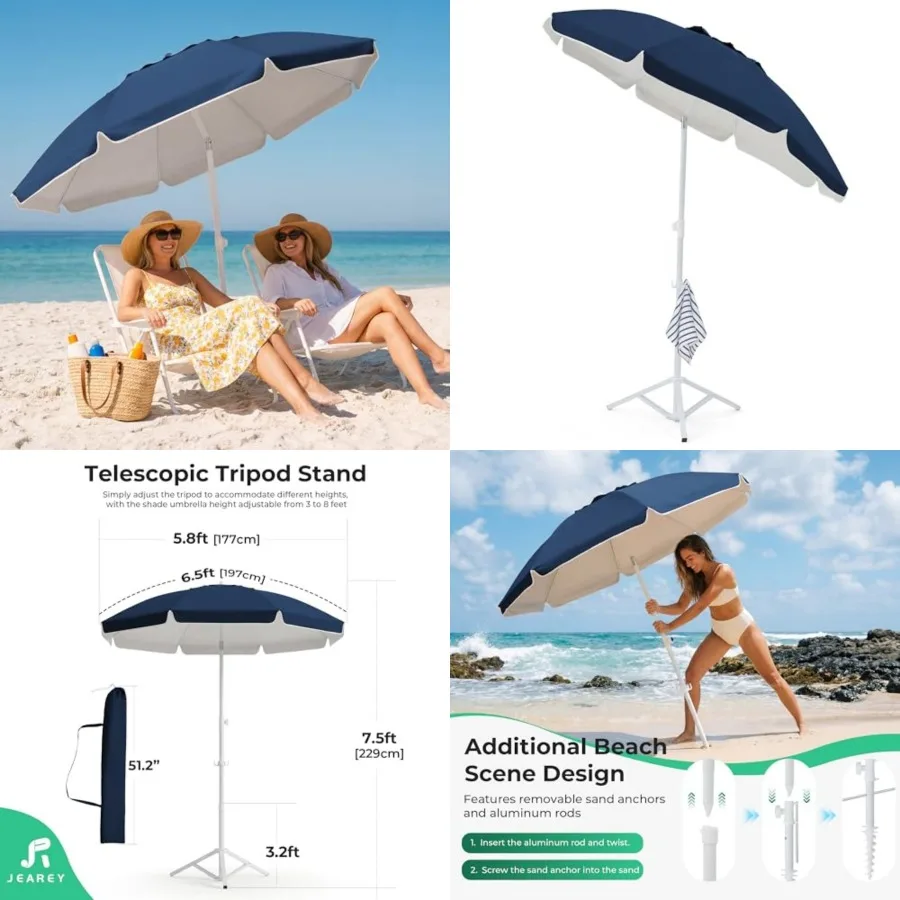 

6.5ft Sun Shade Umbrellas, Portable Umbrella with Stand, Lightweight Sun Protection Free Standing Sport Umbrella for Outdoor Sp