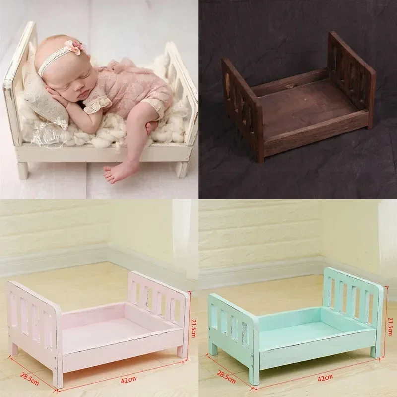 Detachable Retro White Wooden Mini Crib Posing Bed Accessory For Studio Portrait Photography Background Decor Shooting Supplies