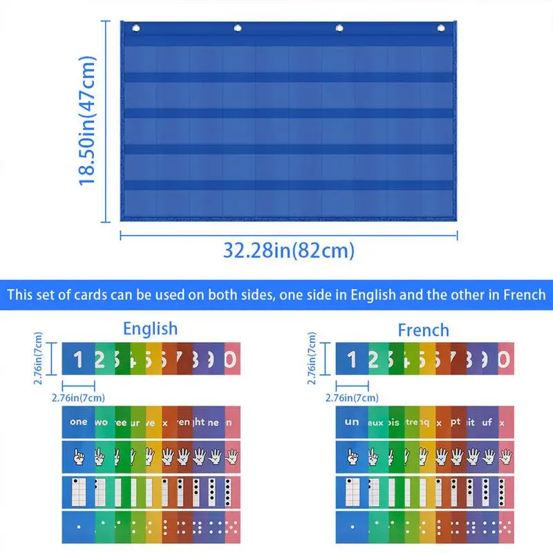 영어-프랑스어 이중 언어 숫자 카드, 교사 포켓 차트, 가정용 카드 포함, 숫자 차트 포스터, 1-10