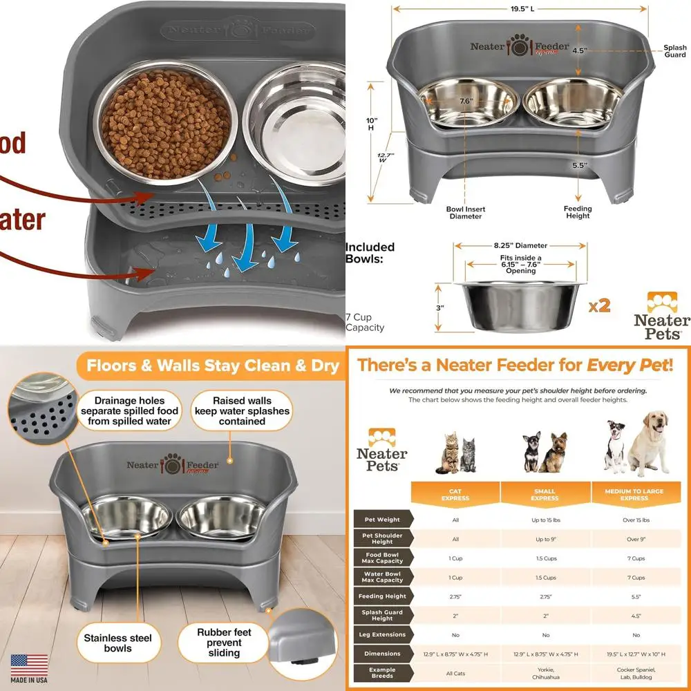

Экспресс-защитные миски для собак, приподнятые для пород среднего и большого размера, подставка для миски для корма для собак без пролития, еда из нержавеющей стали