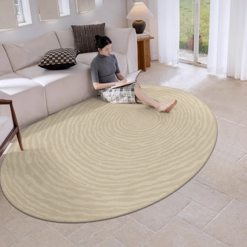 Modern Style Living Room Decoration Oval Carpet Minimalist Rugs for Bedroom Thick Plush Bedside Floor Mat Fluffy Soft Lounge Rug