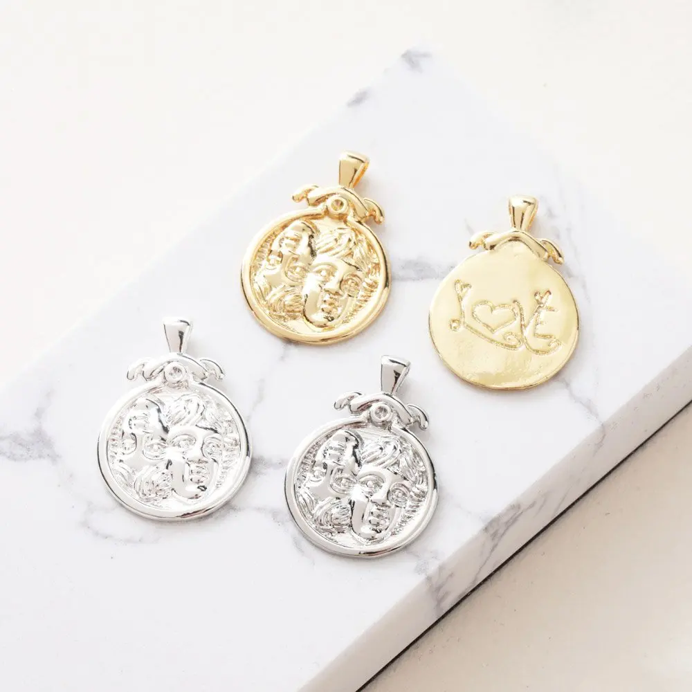 4PCS Dainty Avatar Coin Pendant Profile Charms for Jewelry Making DIY Personalized Brass Accessories 14k Gold Plated 16*23mm