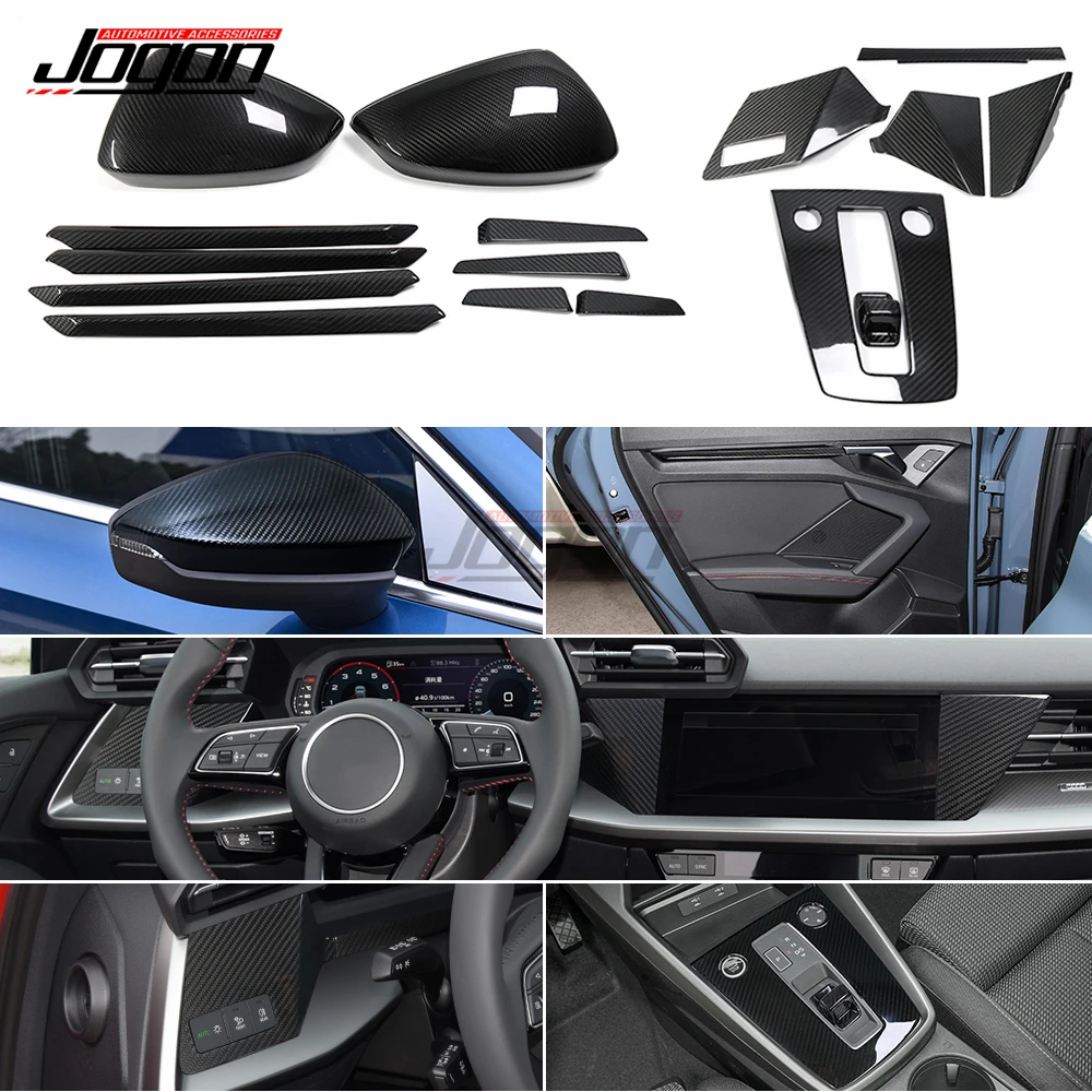 LHD Full Whole Set 100% Real Carbon Fiber Car Interior Panel Trim Side Rear Mirror Caps For Audi A3 8Y 2021 2022 Styling