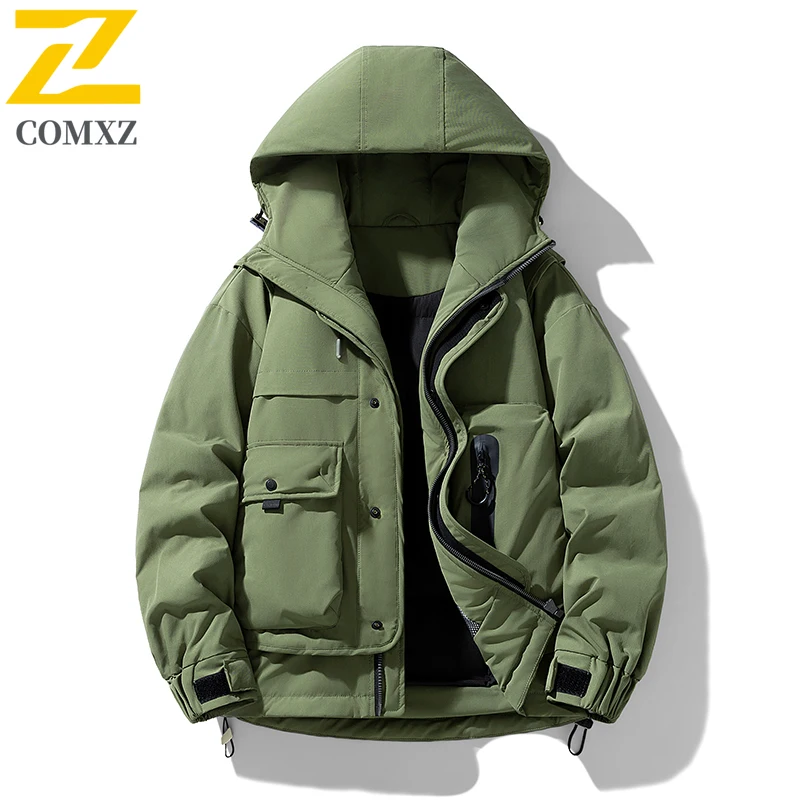 الرجال أسفل سترة 2025 نمط جديد وهمية قطعتين أفخم سميكة مكافحة الباردة الدافئة عمال مقنعين باركر معطف في الهواء الطلق سترة شتوية