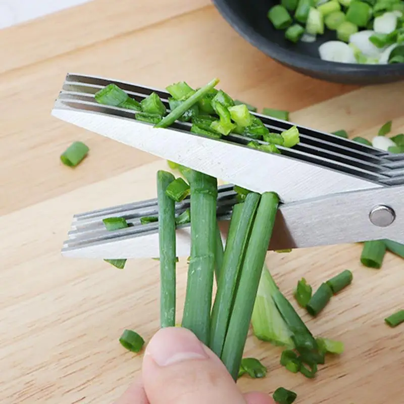 Multi Layer Scissor Kitchen Shears 5 Blade Stainless Steel Scallion Cutter Laver Spices Herb Chive Cutter For Cutting Cilantro