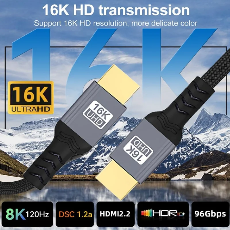 HDMI-compatible 2.2 16K@60Hz 8K@120Hz 96Gbps Ultra High Speed Male to Male UHD Cable for HDTV Monitor Desktop Laptop Projector