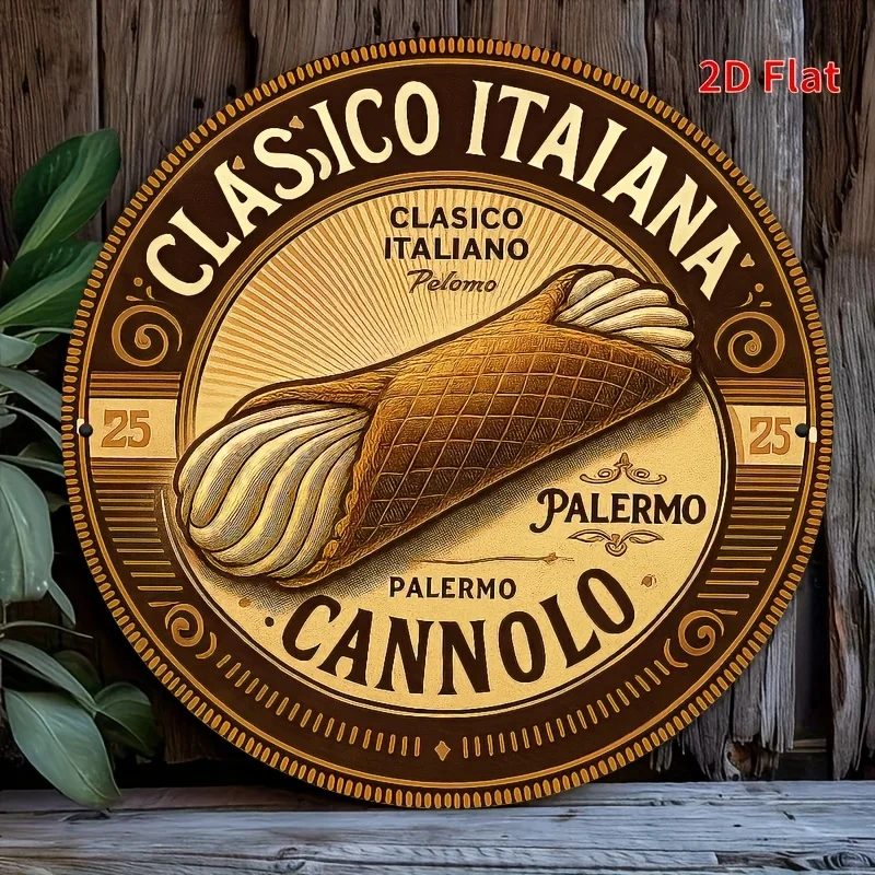 Letrero de Metal HD Clásico Italiano Cannolo Palermo, Arte de Pared Redondo Vintage, Decoración Retro para Restaurante